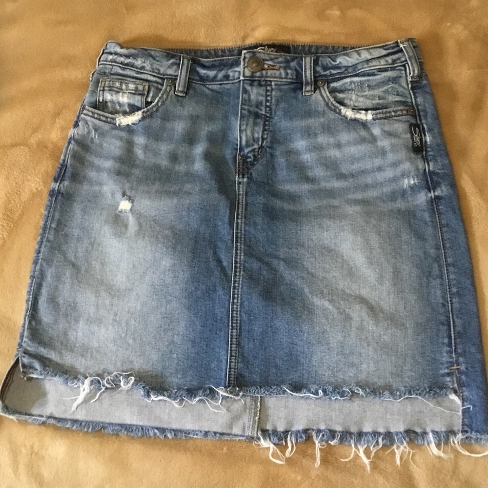 Silver Jeans Light Blue Distressed Denim Mini Skirt